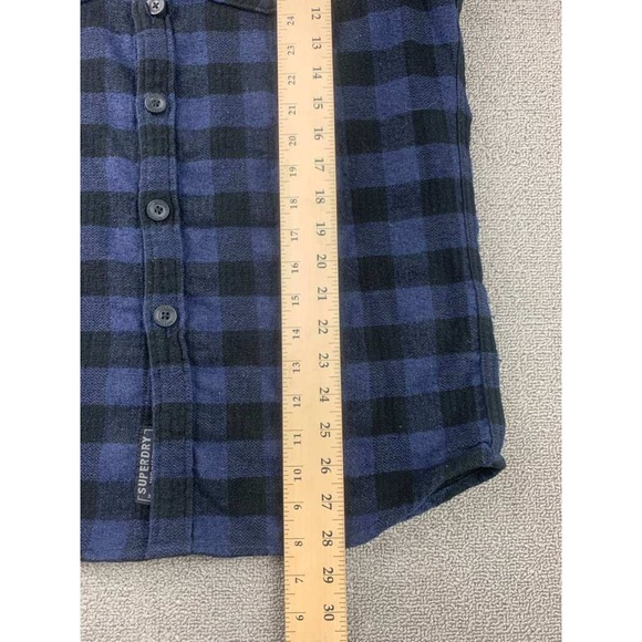 Superdry Flannel Shirt Mens L Plaid Blue Black Collared Classic Fit Workwear - Picture 5 of 13